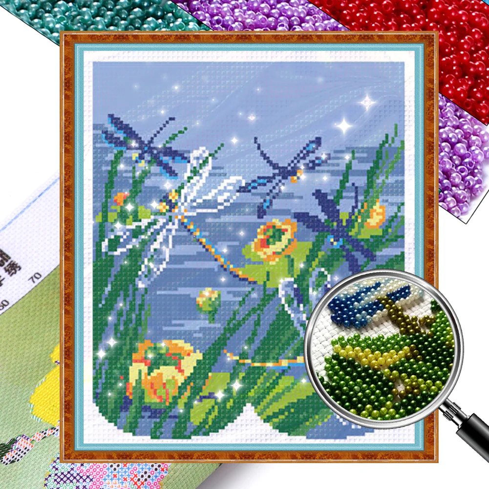 [Bead Embroidery] - 9CT Partial Stamped Cross Stitch - Dragonfly (29*32CM)