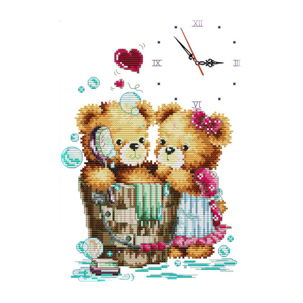 

Kiss Bear Clock - 14CT Stamped Cross Stitch - 22*33cm, 501 Original