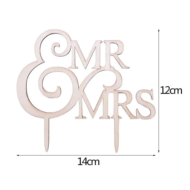 1Pcs Wedding Cake Topper Wood Mr& Mrs Just Married Decoration Bride Groom DIY Wedding Cake Decorations Engagement Party Supplies