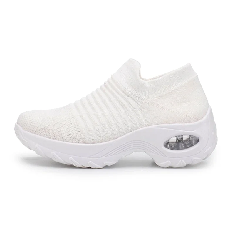 Women Tennis Shoes Breathable Mesh Height-increasing Slip-on Female Sock Footwear Outdoor Women Sneakers Thick Bottom Platforms