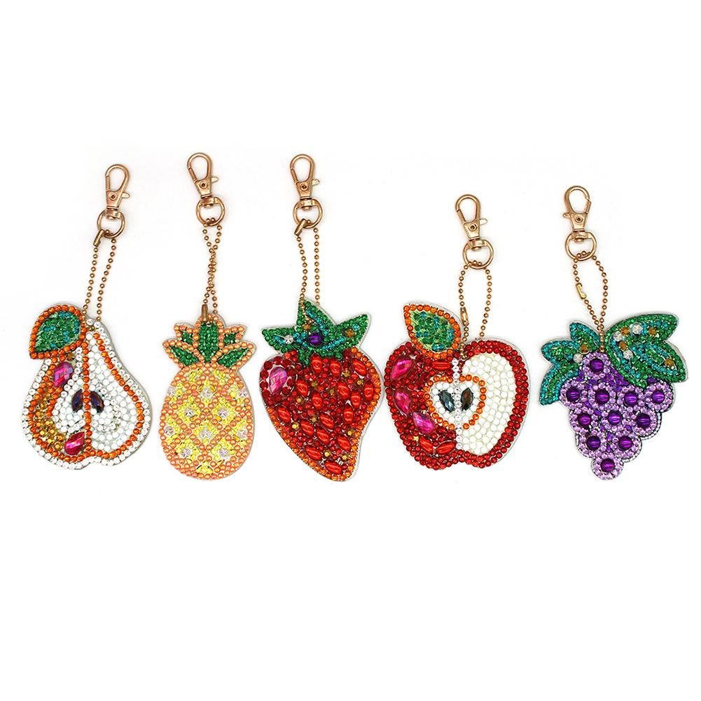 5pcs DIY Full Drill Special Shaped Diamond Painting Fruit Keychains Jewelry