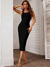 Sexy Sleeveless Skinny Back Cross Tied Backless Solid Color U-Neck Midi Dresses