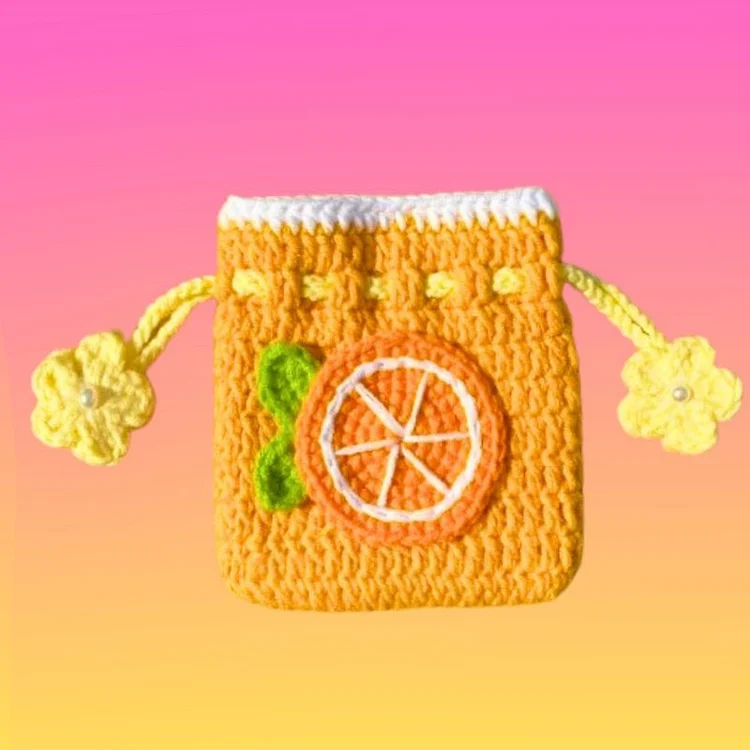 Lulusnow Handmade Orange Small Money Pouch Crochet Mini Drawstring Bag