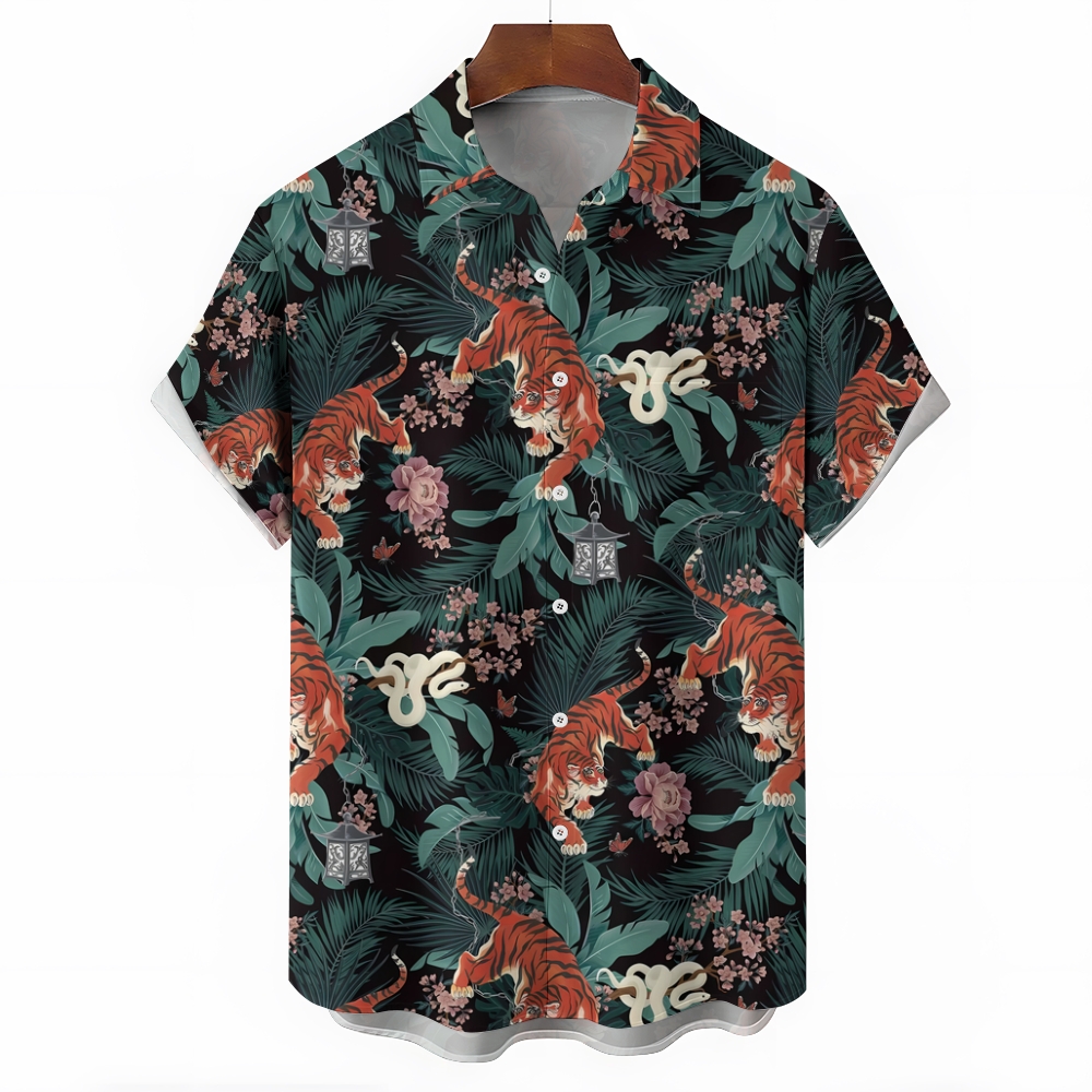 Hawaiian shirt with tiger and snake print