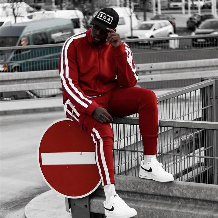 Men′s Athletic Tracksuit Sweat Suits for Men Outfits Workout Brothers Autumn Sweater Casual Side Stripe Contrast Color Workout Exercise Outfit