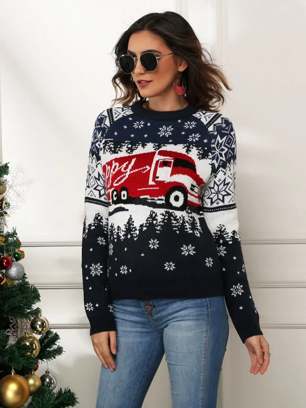 Women's pullover Christmas knitted long sleeve sweater Flusfy