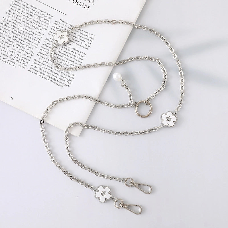 IG Style Sweet Minimalist Flower Metal Inlay Pearl Shell Mobile Phone Lanyard