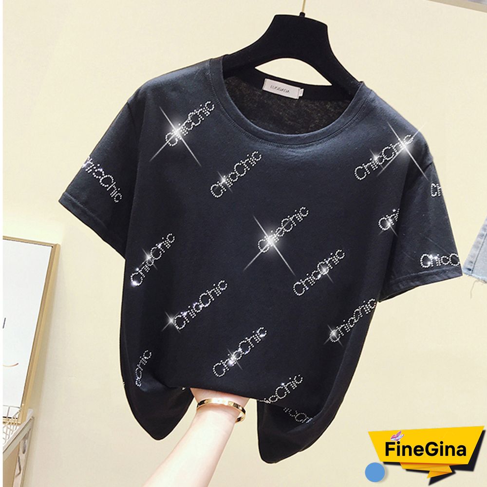 Diamonds T Shirt Letter T-Shirt Women Clothes Short Sleeve Summer Womens Tops Cotton Korean Fashion Tshirt Vetement Femme