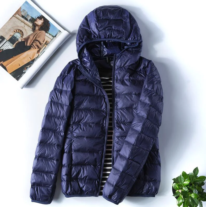 Autumn Winter Women Ultralight Thin Down Jacket White Duck Down Hooded Jackets Female Warm Coat Down Parka Portable Outwear