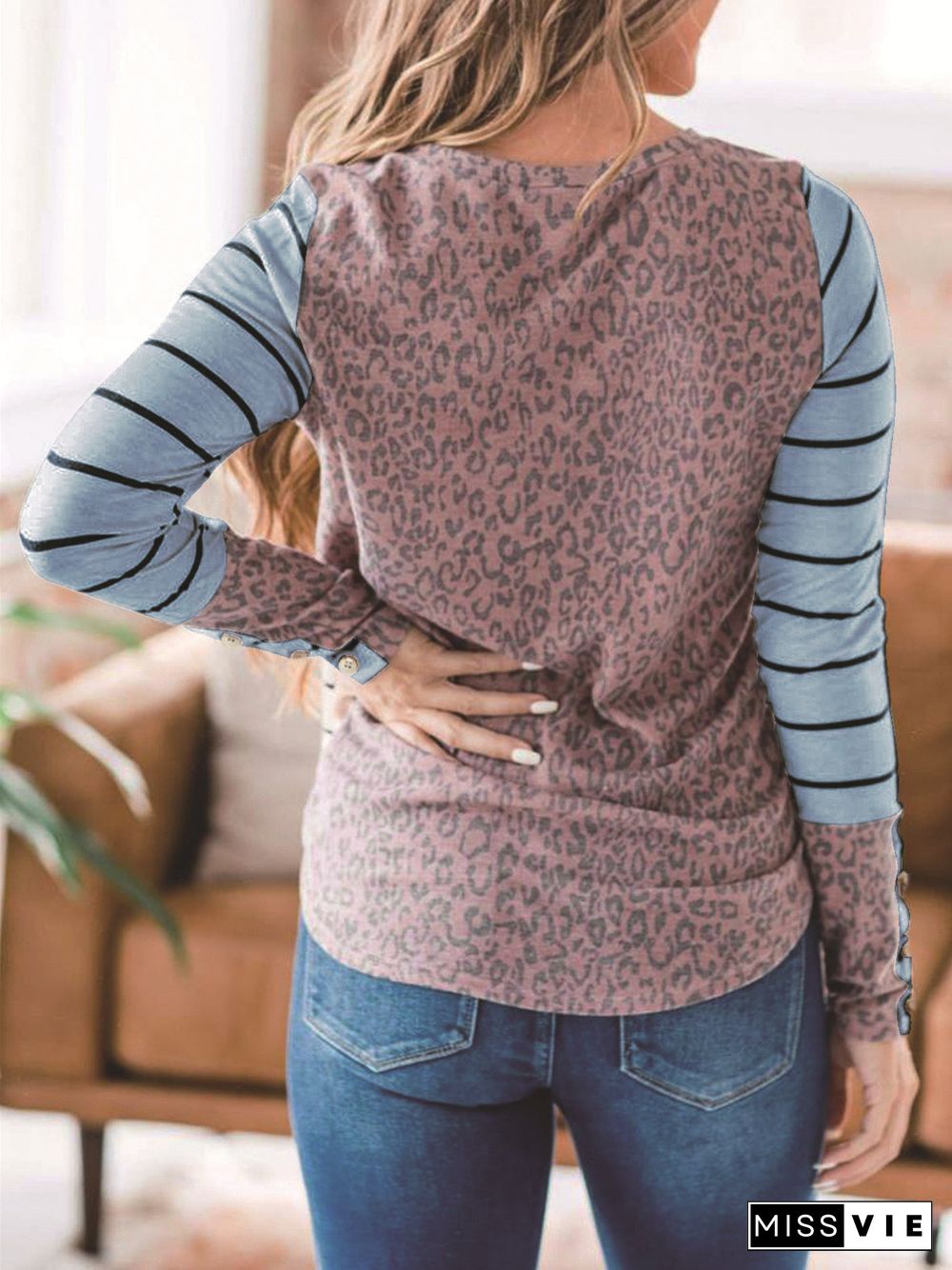 Women's Striped Long Sleeve Scoop Neck Tops