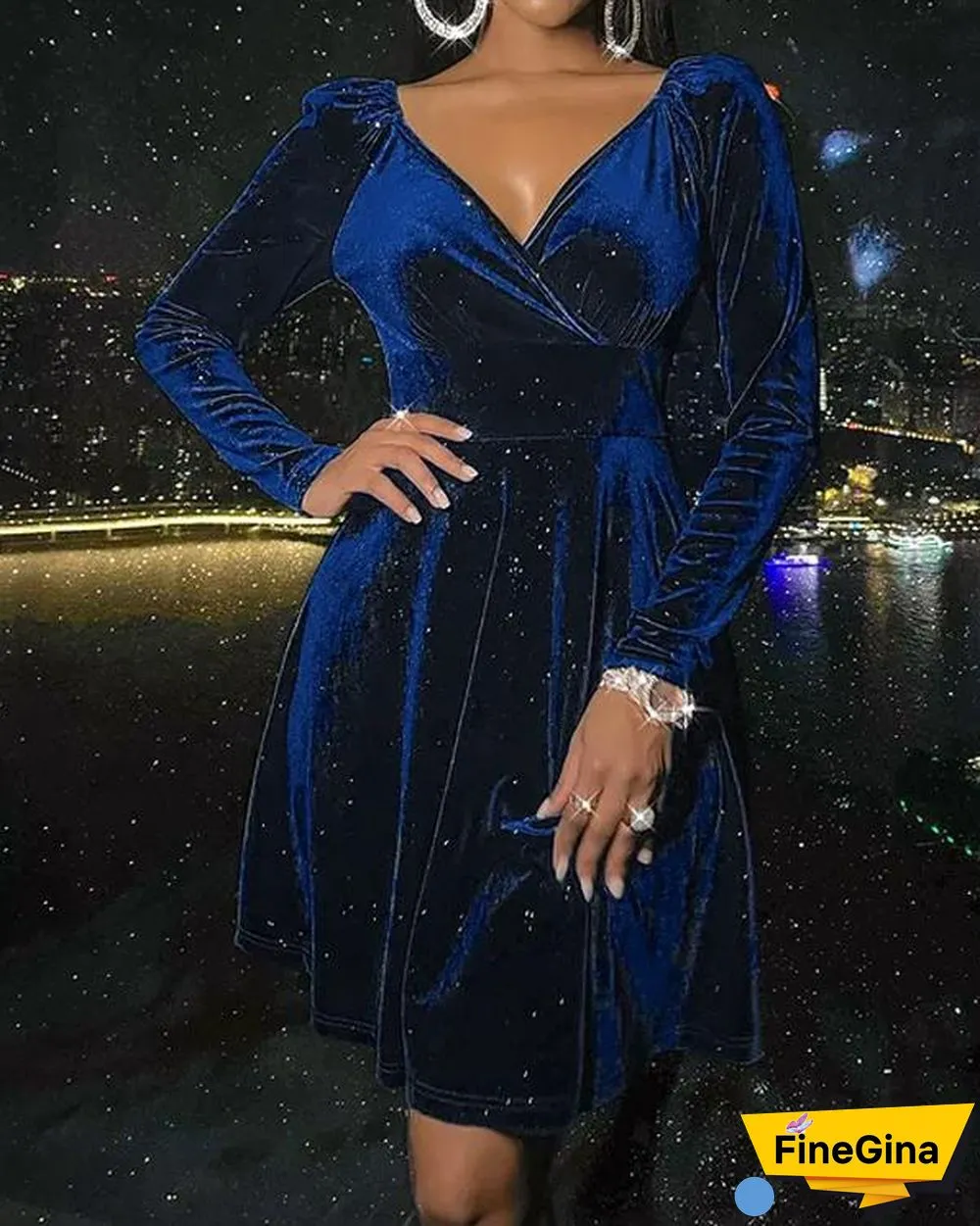 V Neck Velvet Dinner Dress