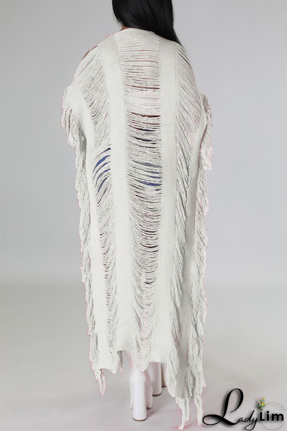 Black Fashion Casual Solid Tassel Patchwork Cardigan Outerwear