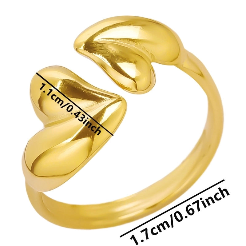 2 Pieces Minimalist Heart Shape 304 Stainless Steel 18K Gold Plated Polishing Open Rings