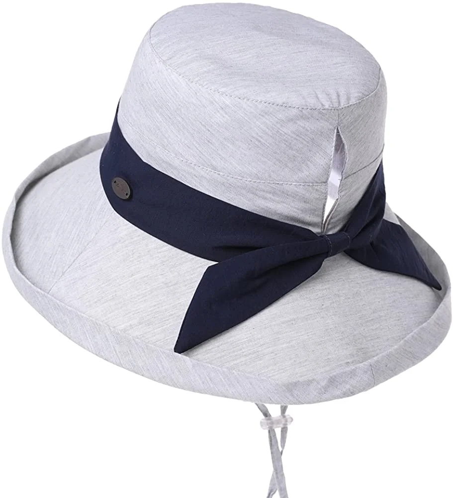 Womens Wide Brim Packable Summer Sun Bucket Hat with Transparent Protective Face Shield Beach Safari Hiking Bow