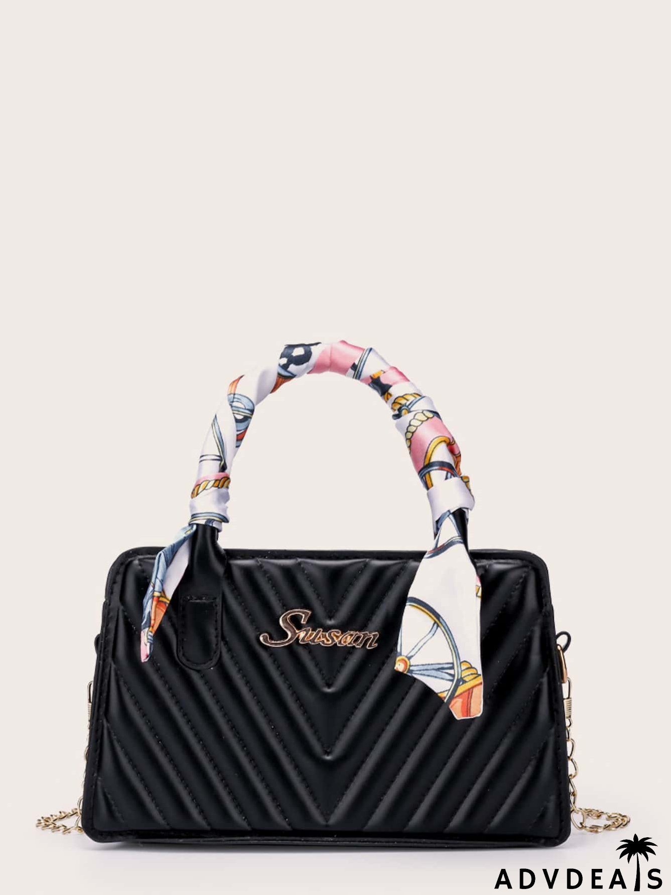 Metal Decor Quilted Chain Satchel Bag