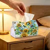 Gem Art Tissue Box DIY PU Napkin Cover for Home(Sunflowers and Dragonflies)