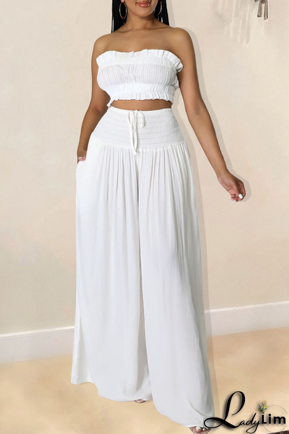 Red Sexy Solid Split Joint Stringy Selvedge Strapless Sleeveless Two Pieces