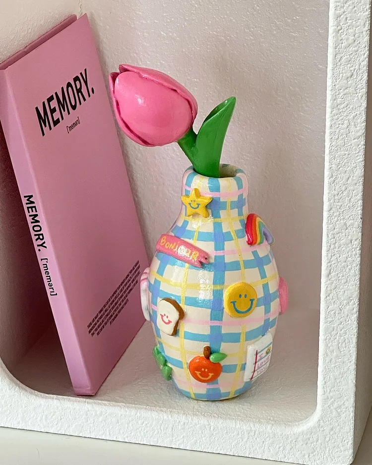 Handmade Clay Vase And Flowers
