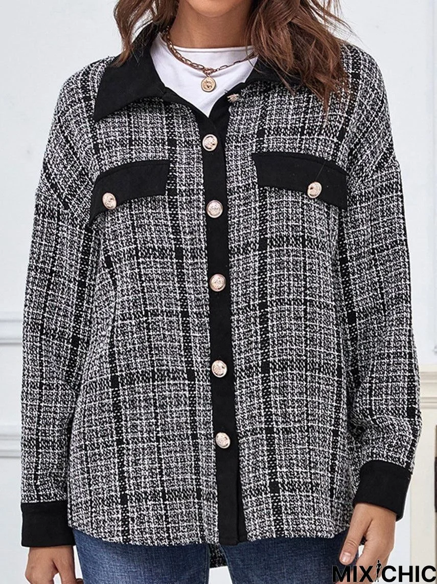 Fashion Plaid Stitching Lapel Long-Sleeved Casual Jacket