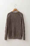 Women's Thick Dark Brown Contrast Cable Knit Sleeve Casual Sweater