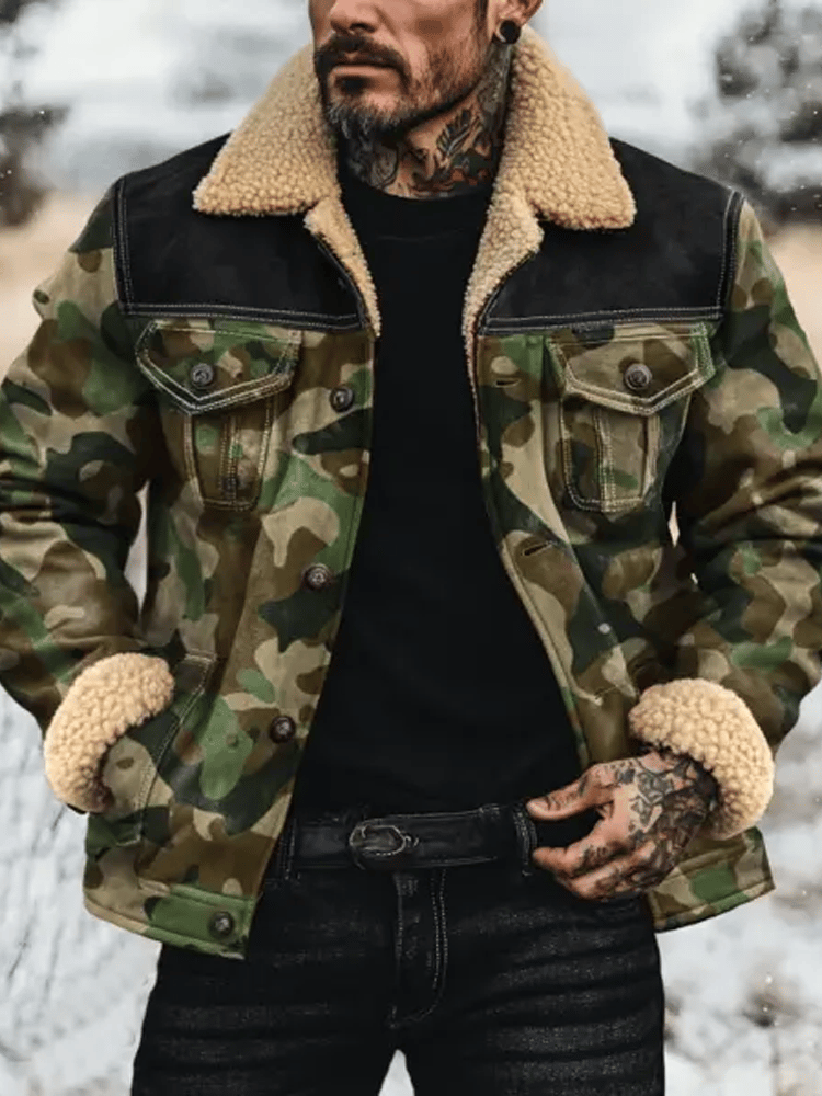 Men's Western Outdoor Vintage Flannel Lapel Jacket