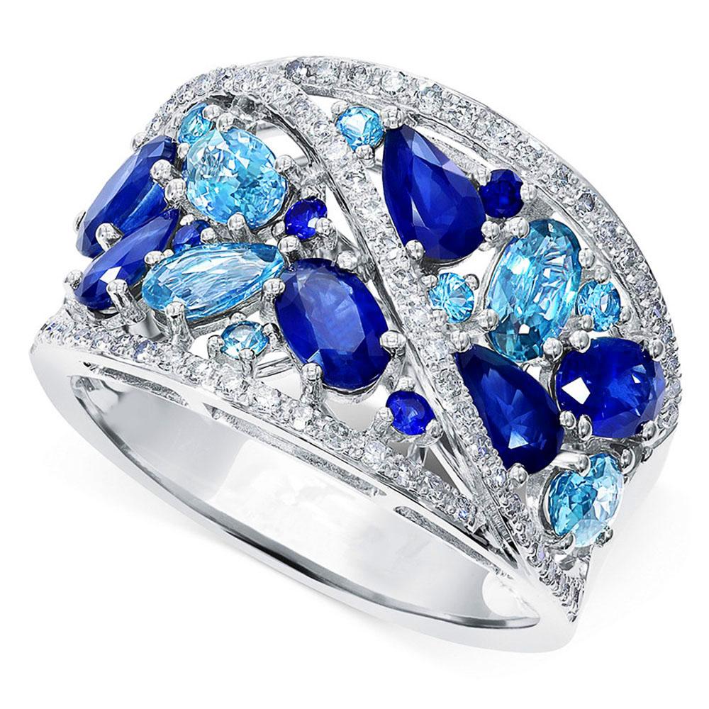 Blue Rhinestone Hollow Band Women's Rings | Oxredo Shop Ramadan Sale