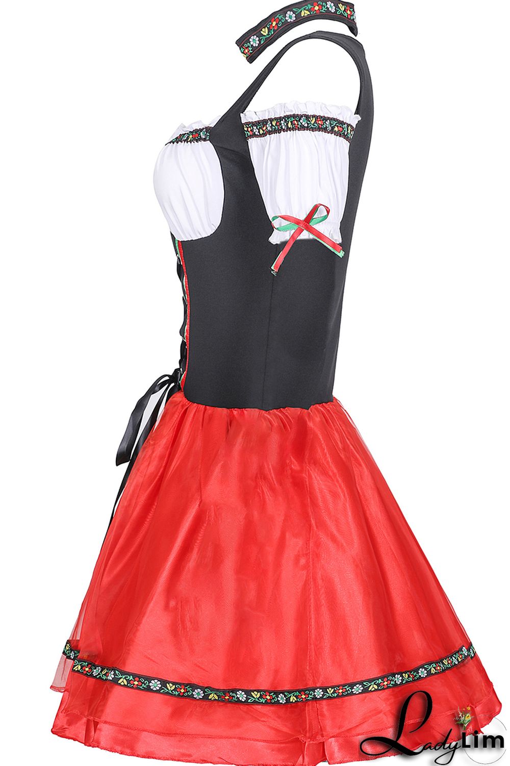 Black Red Halloween Fashion Party Patchwork Frenulum Square Collar Short Sleeve Dress