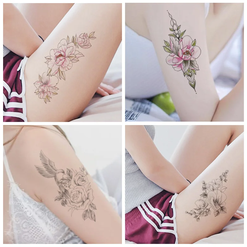 Sdrawing Waterproof Flower Animal Temporary Tattoo Sticker Wholesales Rose Flash Wolf Tiger Body Art Arm Sexy Men Women Sleeve