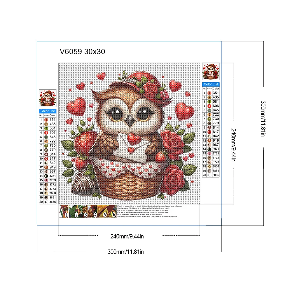 Diamond Painting - Full Round Drill - Love Owl(Canvas|30*30cm)