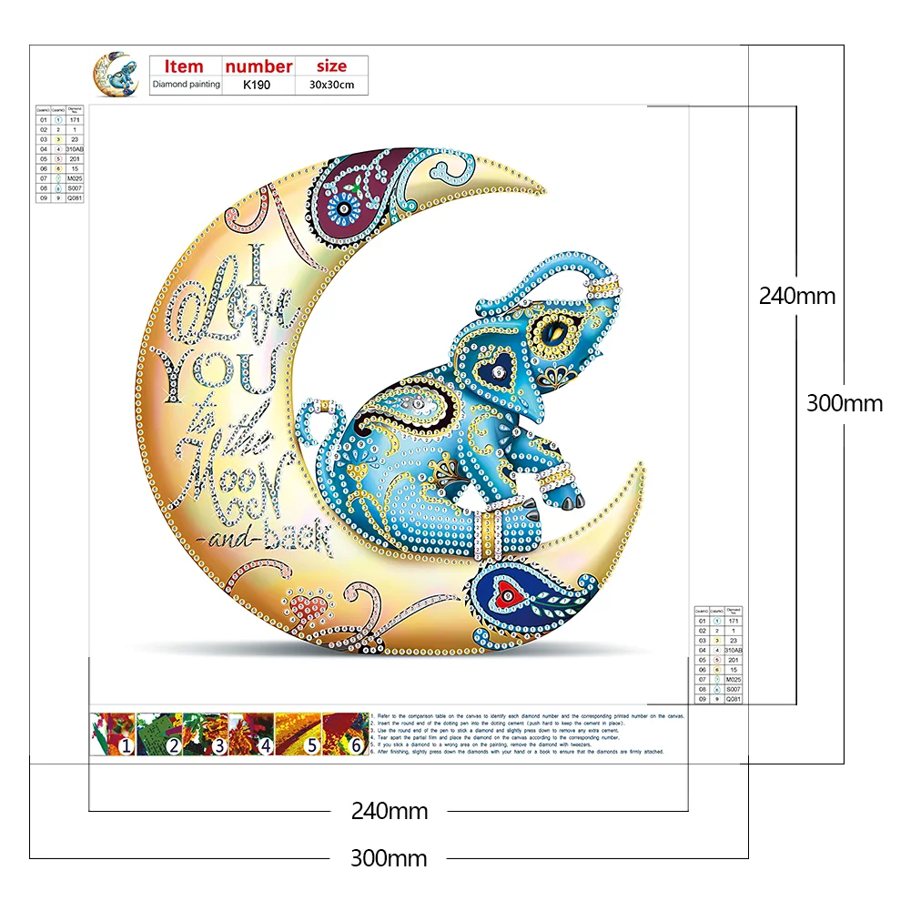 Diamond Painting - Partial Special Shaped Drill - Moon Elephant(30*30cm)