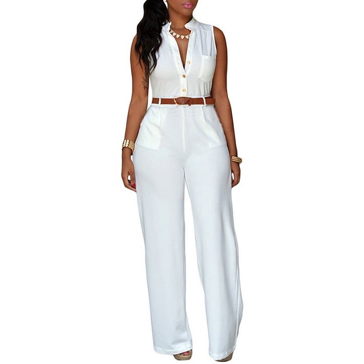 Vefave Casual Solid Color Sleeveless Jumpsuit