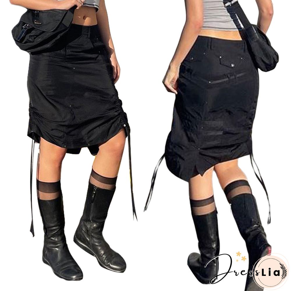 Cargo Skirt Women Low Waist Side Drawstring Harajuku Skirts Y2k Aesthetic E Girl Punk Gothic Skirt Streetwear