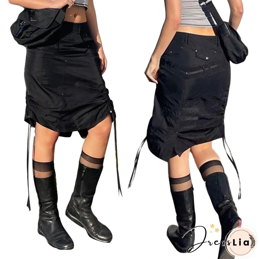 Cargo Skirt Women Low Waist Side Drawstring Harajuku Skirts Y2k Aesthetic E Girl Punk Gothic Skirt Streetwear