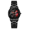 New Car Wheel Rim Watch With Scroll Creative Fashion Analog Watch, Black Dial Zinc Alloy Case Men's Watch, Stainless Steel Black Strap, Quartz Movement, Waterproof And Scratch-Resistant