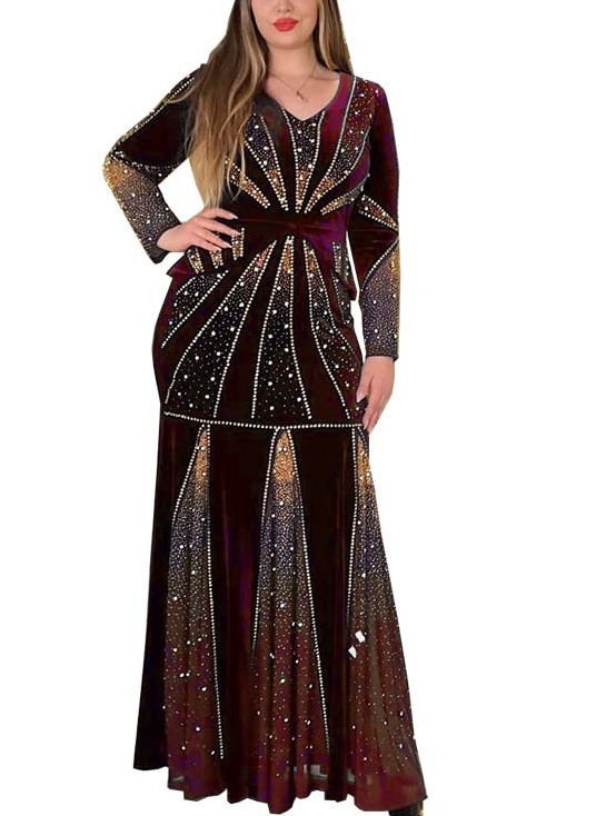 Women's Temperament Flannelette Stitching Mid-waist Hot Diamond Bag Hip Mermaid Dress | Oxredo Shop Ramadan Sale