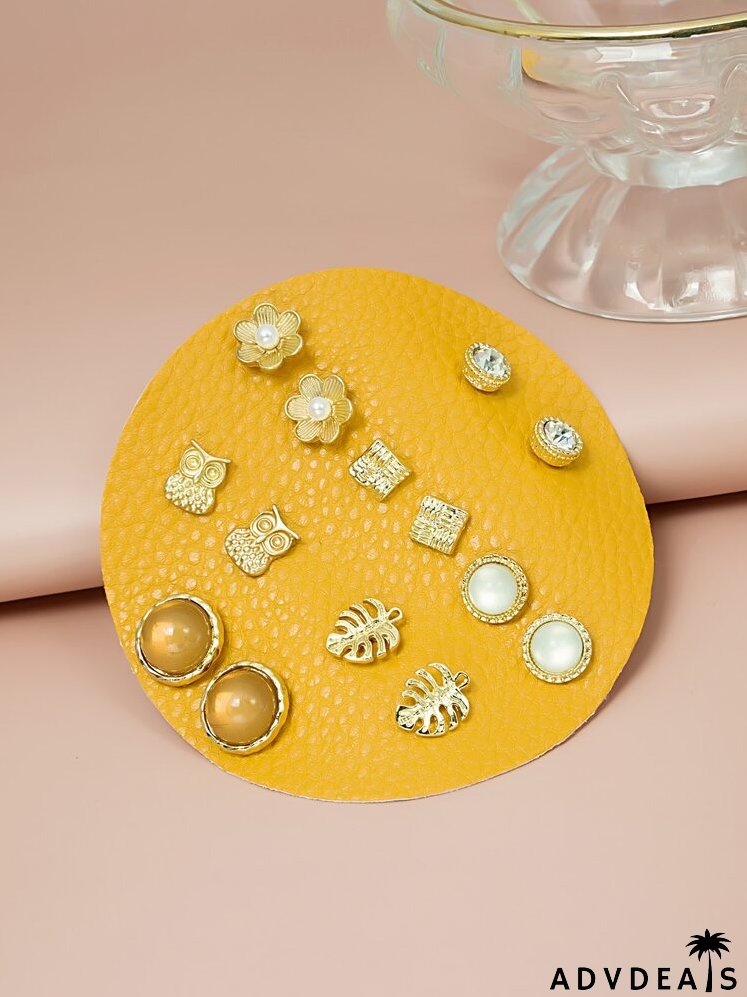 7pairs Flower Decor Stud Earrings