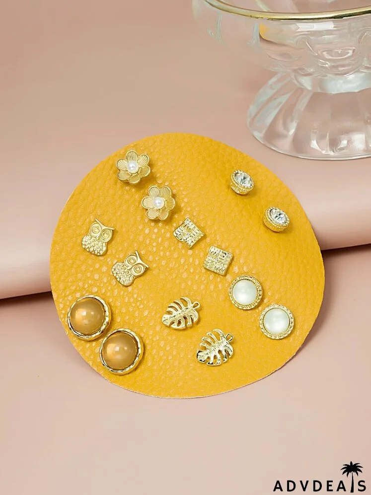 7pairs Flower Decor Stud Earrings