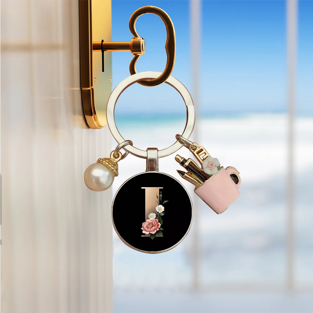 Resin Alphabet Letter Keychain Pearl Alphabet Key Ring Charms for Key Handbag Backpack