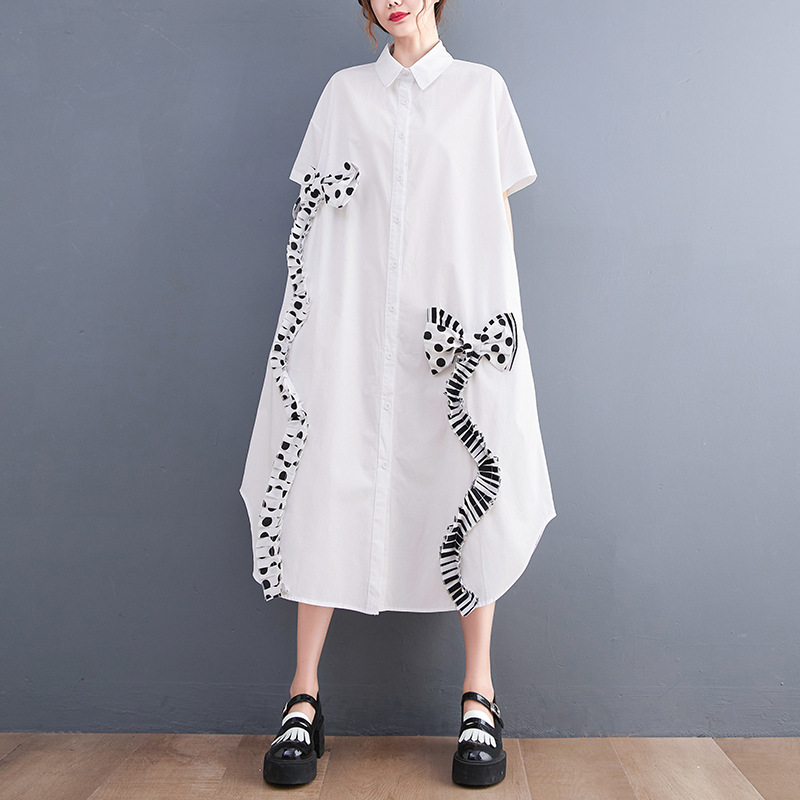 Literary Retro Bow Splicing Midi Dress