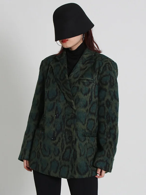 Women's lapel long sleeve leopard print loose jacket Flusfy