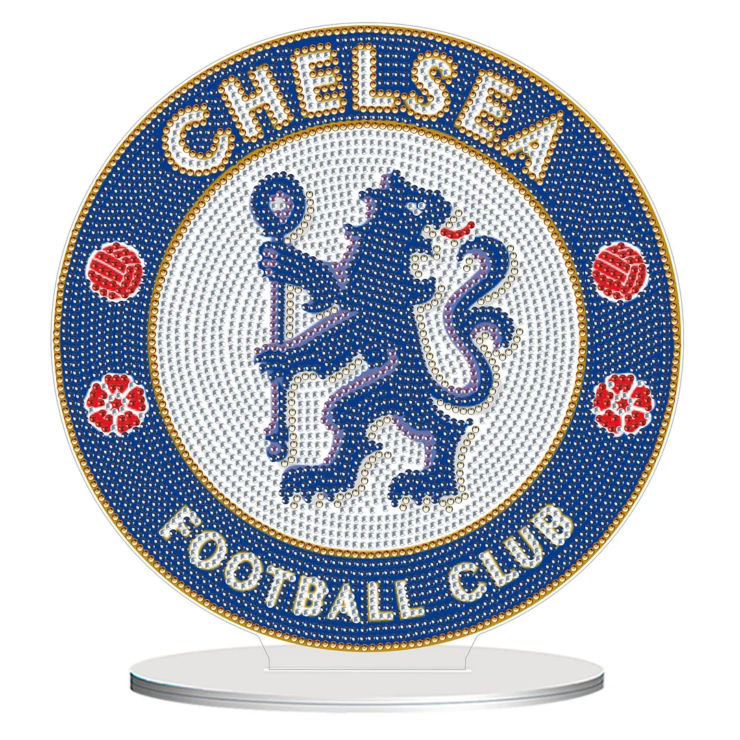 5D DIY Chelsea Football Club Acrylic Special Shape Diamond Painting Desktop Ornaments Stand Up 5D Gem Painting Crafts for Home Office Table Top Decor