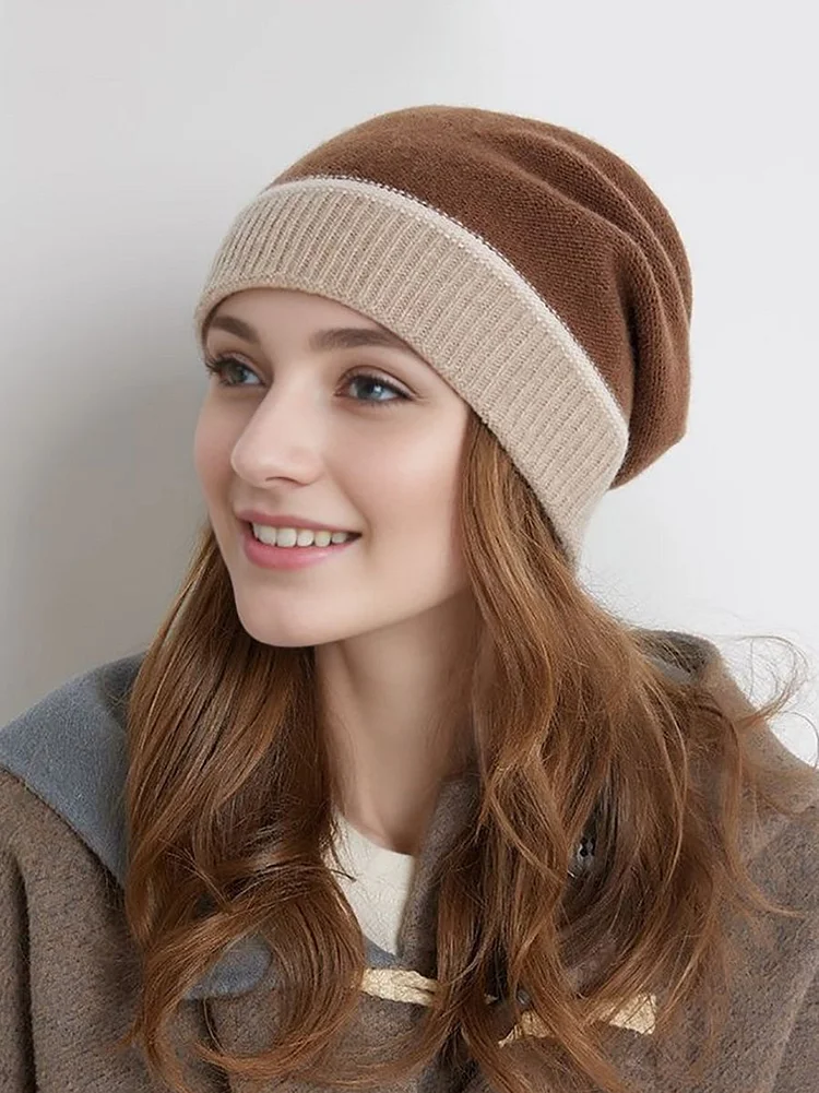 Women Winter Warm Colorblock Cashmere Knitted Hat