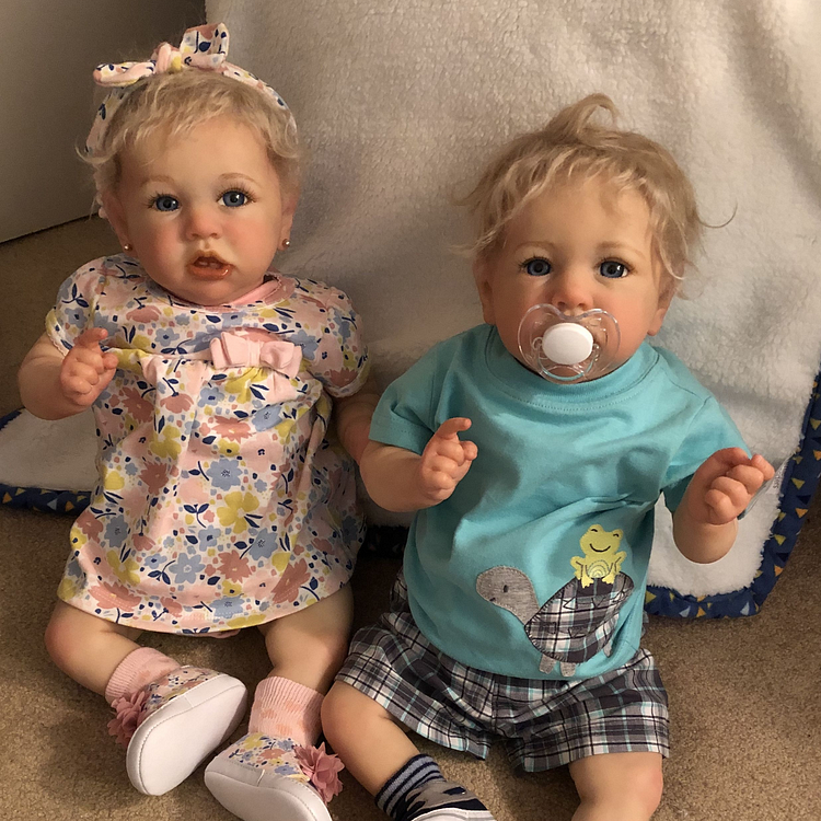 [Twins Girl and Boy] 20" Realistic Reborn Twins Marrisa and Rosson Truly Toddler Silicone Newborn Baby Doll, Birthday Gift Rebornartdoll® RSAW-Rebornartdoll®