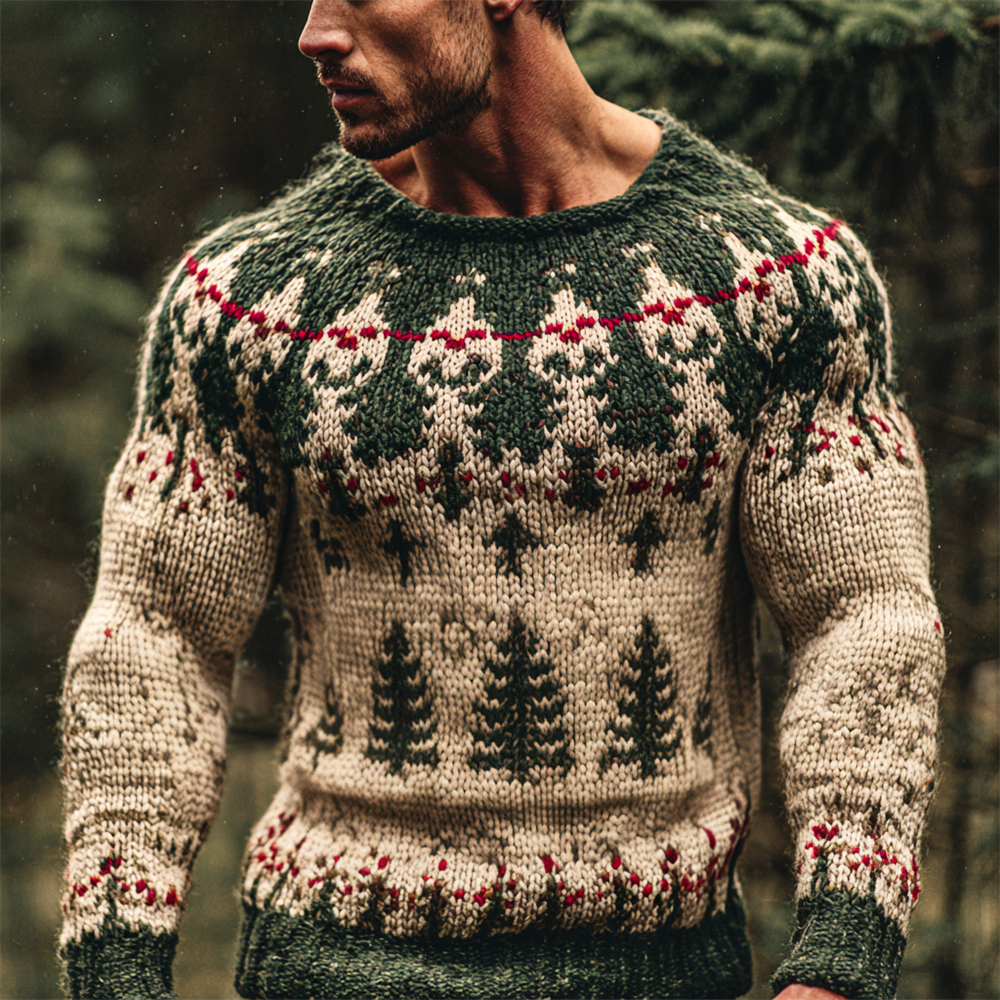 Christmas Tree Pattern Men's Icelandic Sweater elevenforest