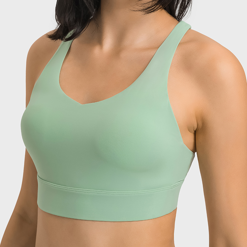 Different types of women's high performance cross back comfortable multi strap sports bra online shopping on Hergymclothing Light Mint