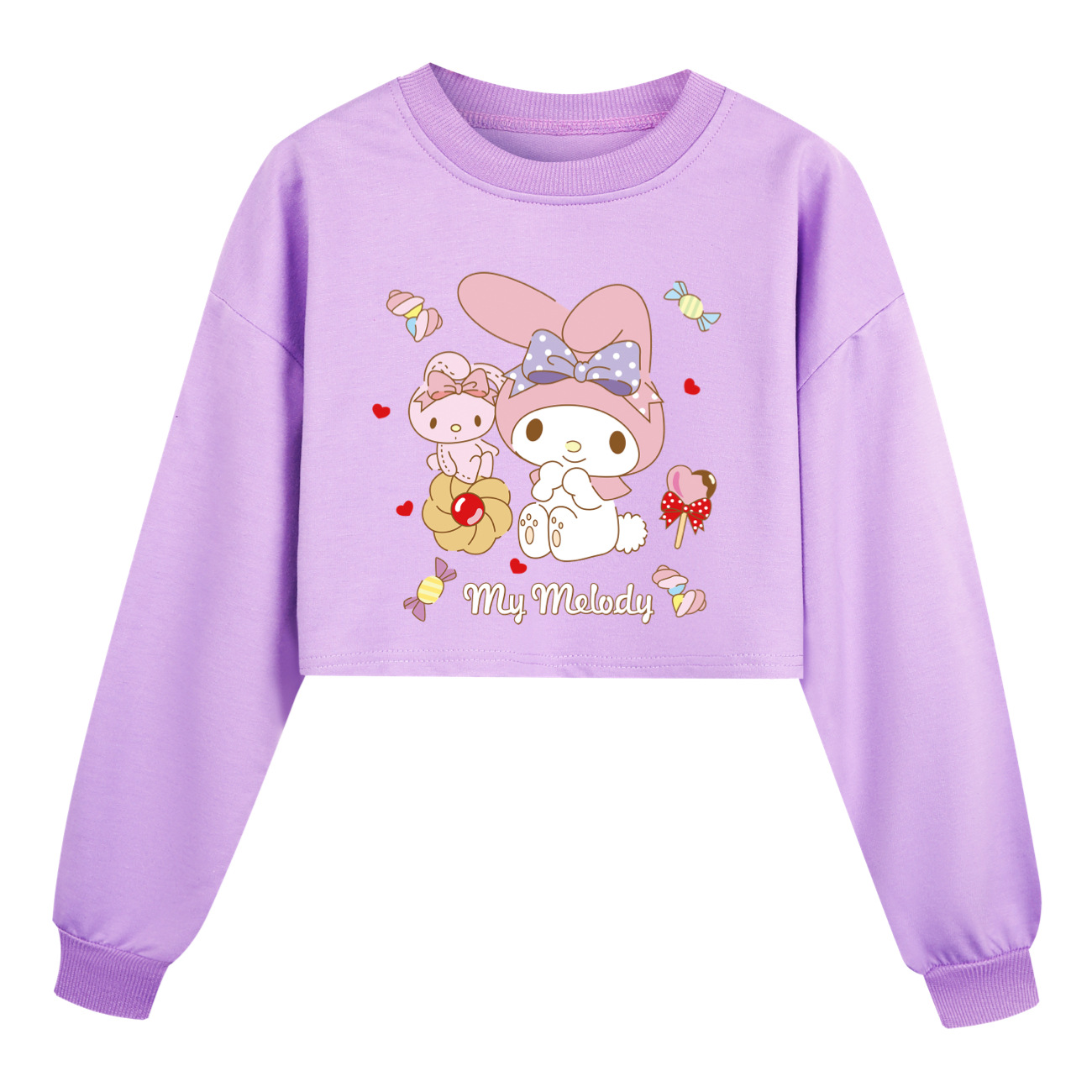 Cinnamoroll Themed Girls' Loose Fit Half-Waist Sweatshirt & Sporty Leisure Set 3668 -Mayoulove