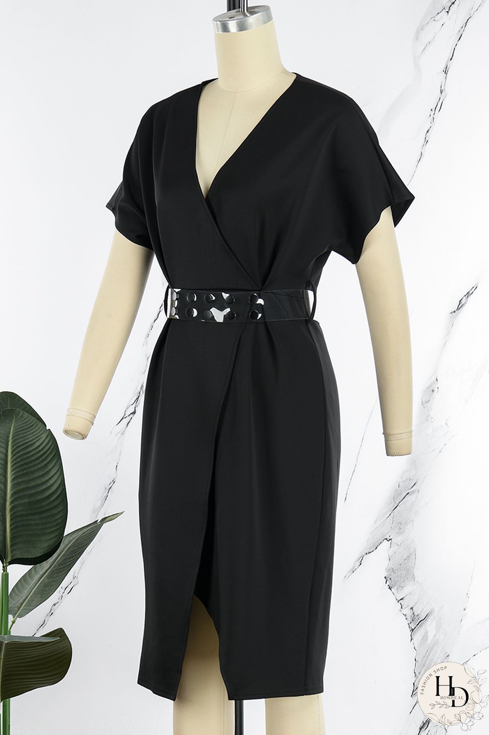 Red Elegant Solid Patchwork Slit V Neck One Step Skirt Dresses