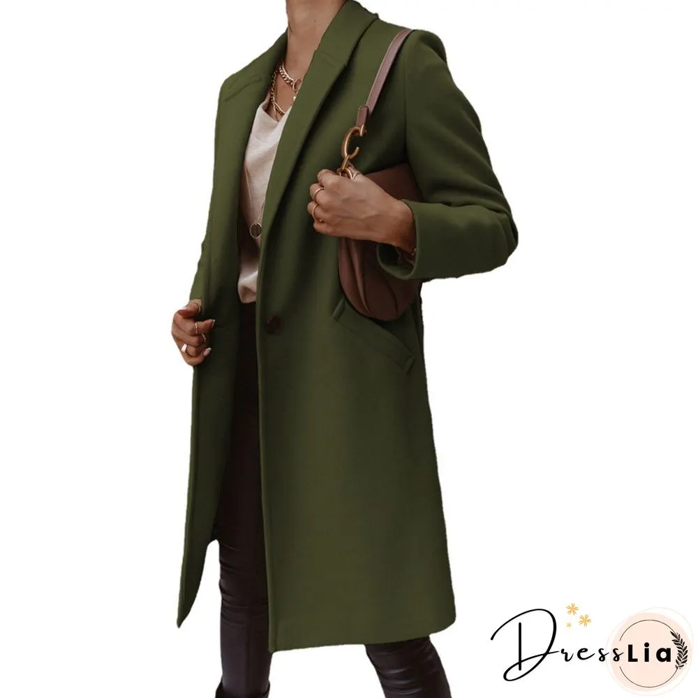 New Autumn And Winter Solid Color Lapel Mid-length Button Woolen Coat Women's Coat Winter Jacket Women