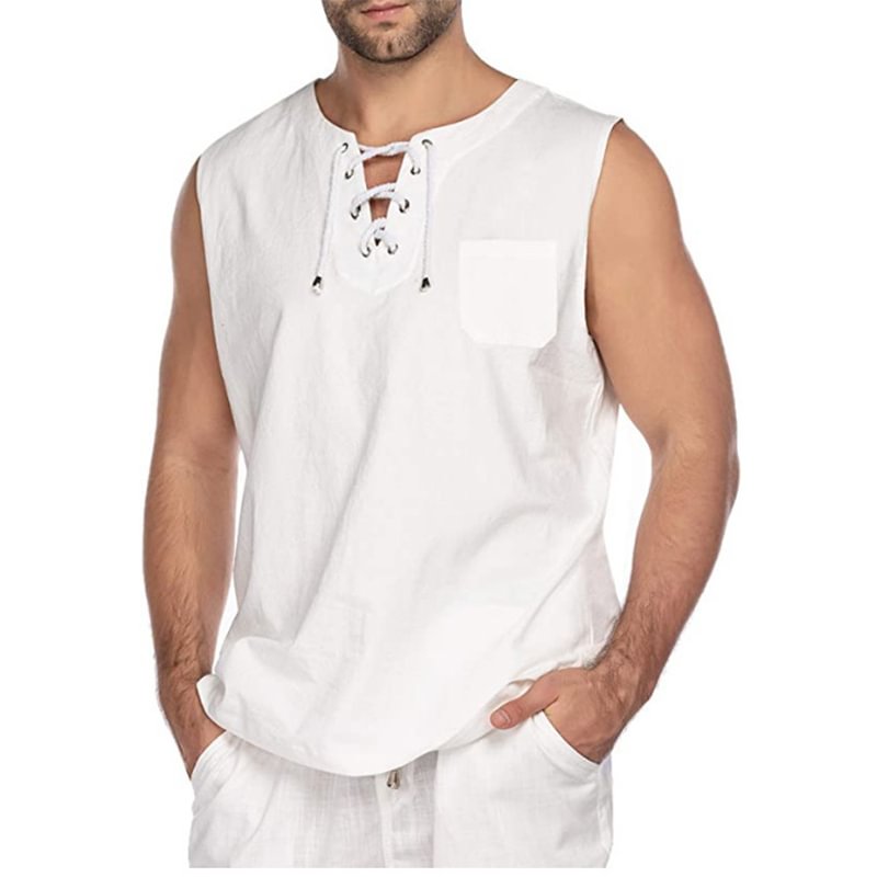 Men's Lace Up Solid Sleeveless T-shirt
