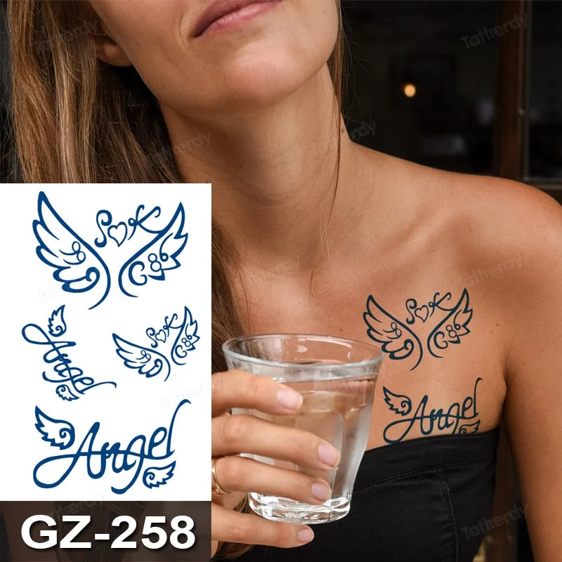 Waterproof Temporary Juice ink Sticker Triangle Star Words Feather Natural Fruit Gel Long lasting Tattoo Art for Men Women Arm